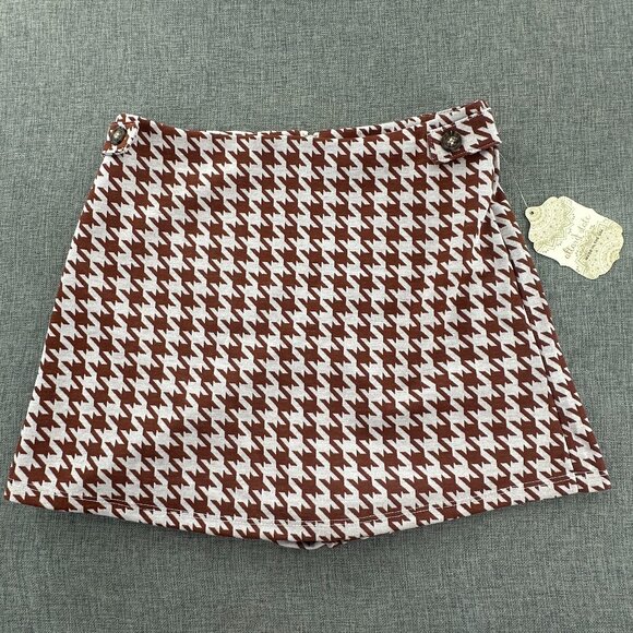 NEW! Altar'd State Mini Skort (skirt & Shorts)‎ Houndstooth Brown Cream Color M - Picture 1 of 13